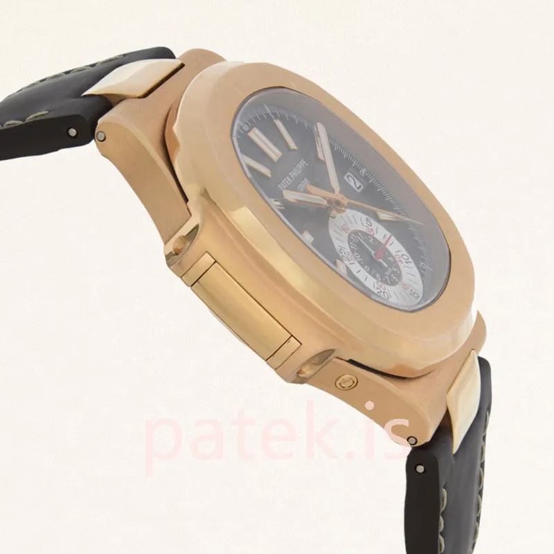 Patek Philippe Nautilus 40mm 5980R-001 Men's Leather Strap Automatic