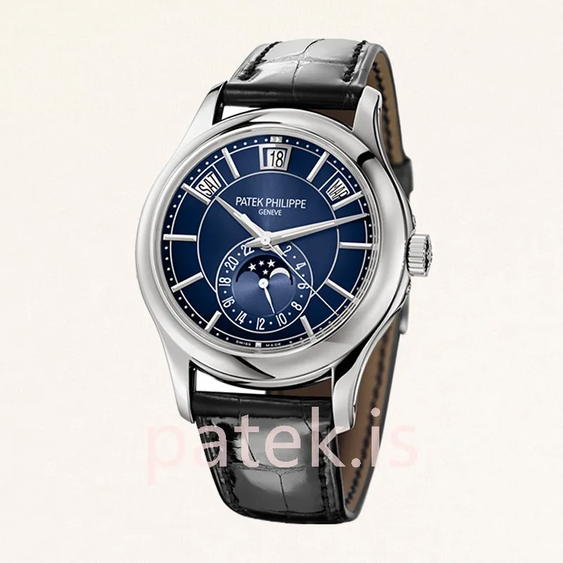 Patek Philippe Complications Men 5205G-013 40mm Leather Strap Silver-tone