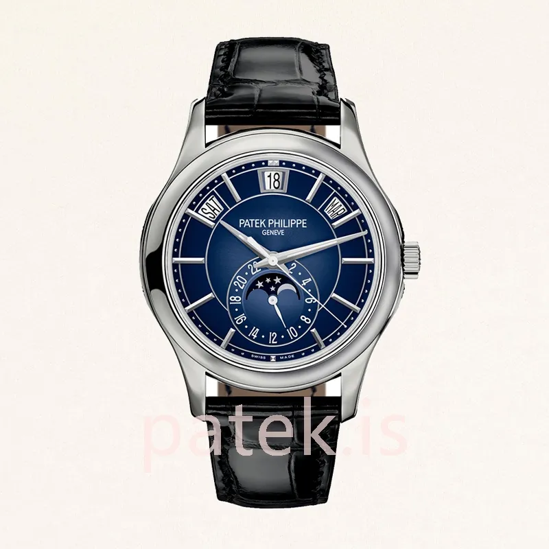 Patek Philippe Complications Men 5205G-013 40mm Leather Strap Silver-tone