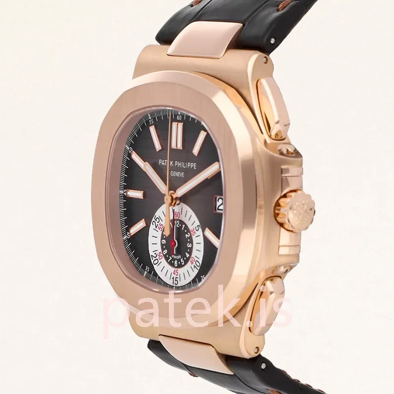 Patek Philippe Nautilus 40mm 5980R-001 Men's Leather Strap Automatic