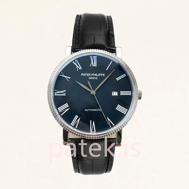 Patek Philippe Calatrava Men's 40mm CalatravaBKRL004 Leather Strap Silver-tone